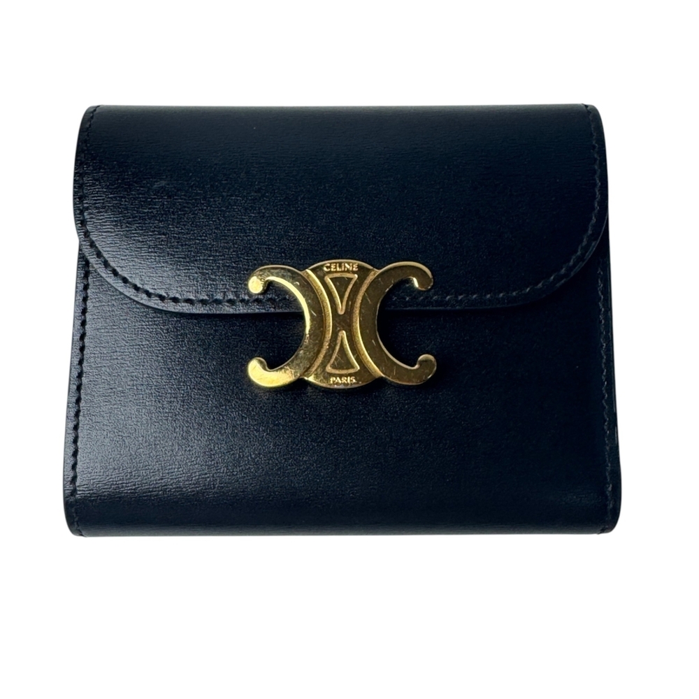 Celine Triomphe Small Flap Wallet, Black, Women's